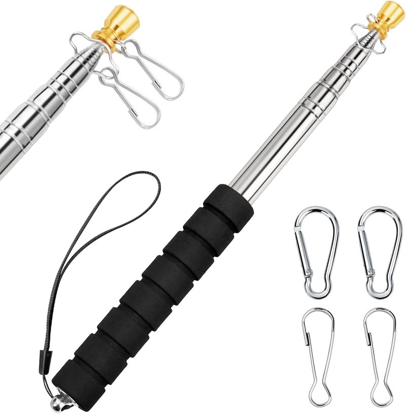 CATMOOW Portable Telescopic Handheld Flag Pole for Carrying, 6.56Ft/2M Stainless Steel Telescoping Hand Held Flag Pole to Carry, Extendable Tour Guide Flag Pole, Flagpoles with Clips for 3x5 Flag - Image 1